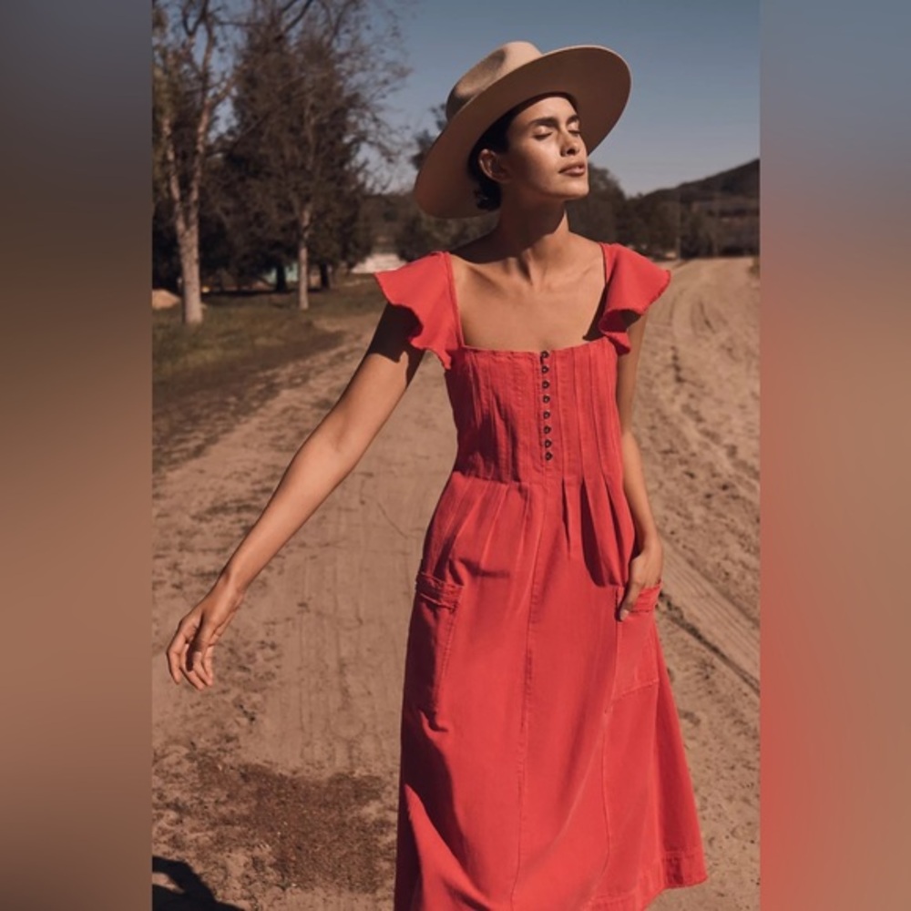 Pilcro Flutter Sleeve Midi Dress